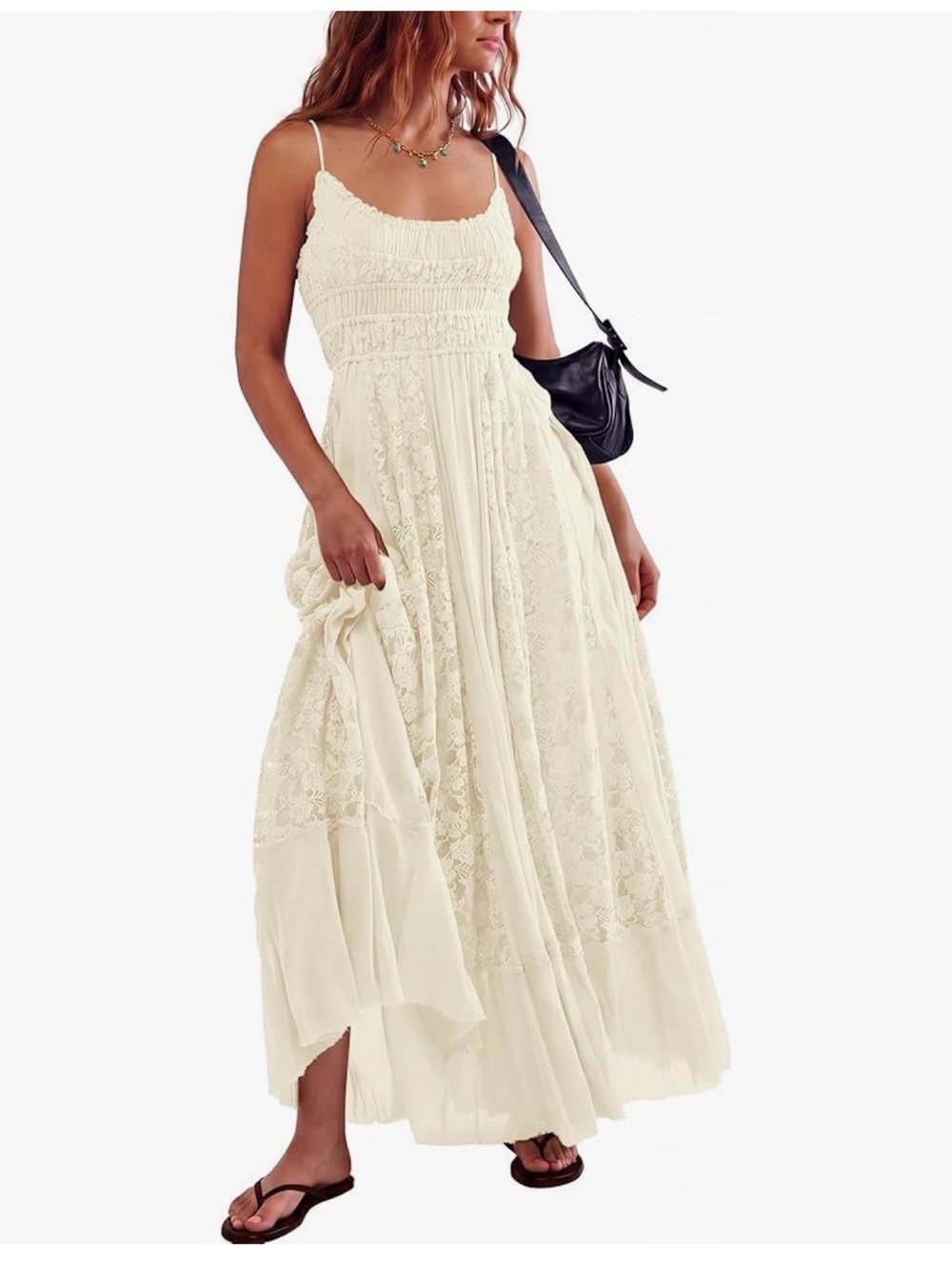 Gacaky Embroidered Lace Maxi Dress Size M